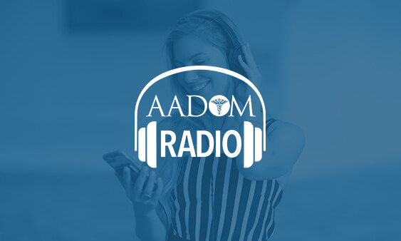 The AADOM Radio logo in an image with a blue overlay