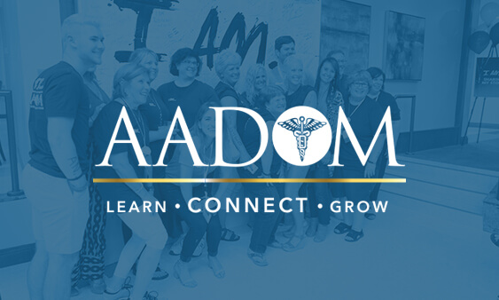 AADOM logo on an image with a blue overlay